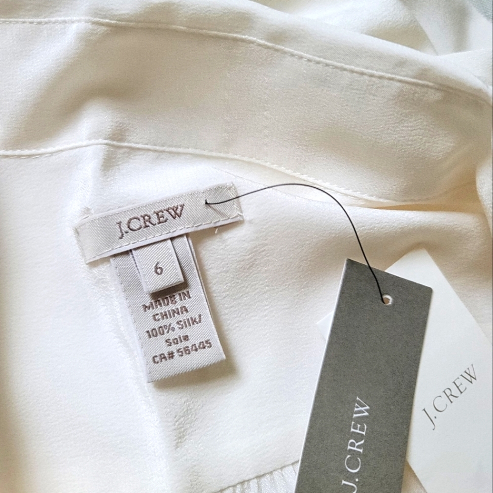 NWT 100% Silk J.Crew Women's Classic Ivory Blythe Blouse, Size 6 - Picture 4 of 11